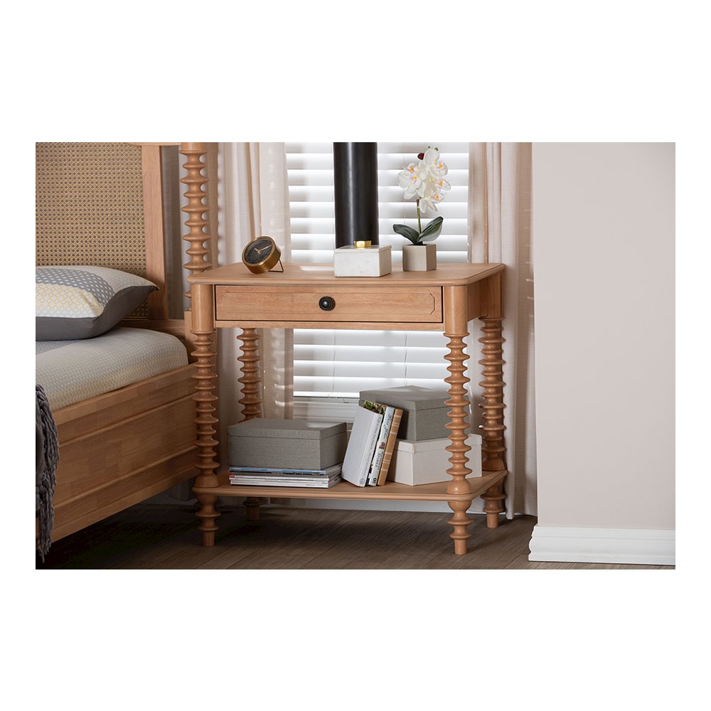 Neviah 1-Drawer Nightstand, Beech Brown