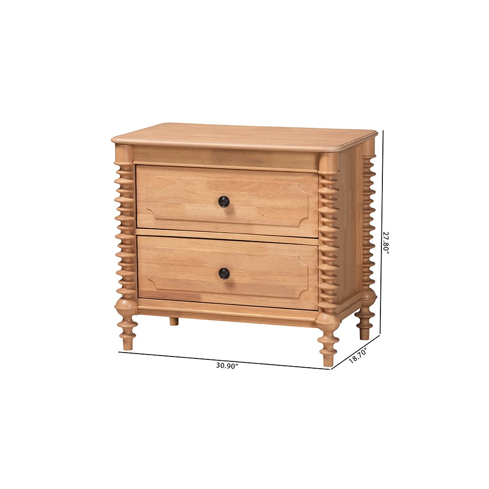 Neviah 2-Drawer Nightstand, Beech Brown