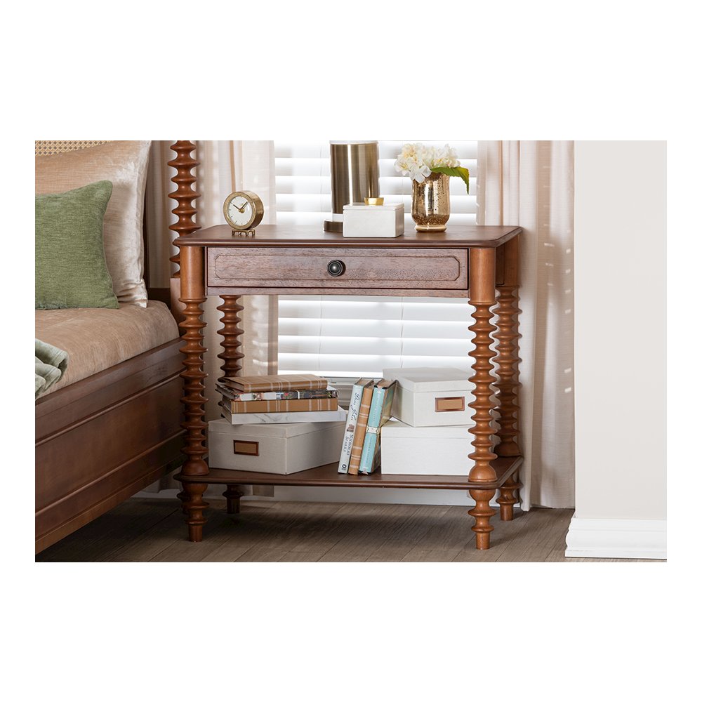 Neviah 1-Drawer Nightstand, Walnut Brown