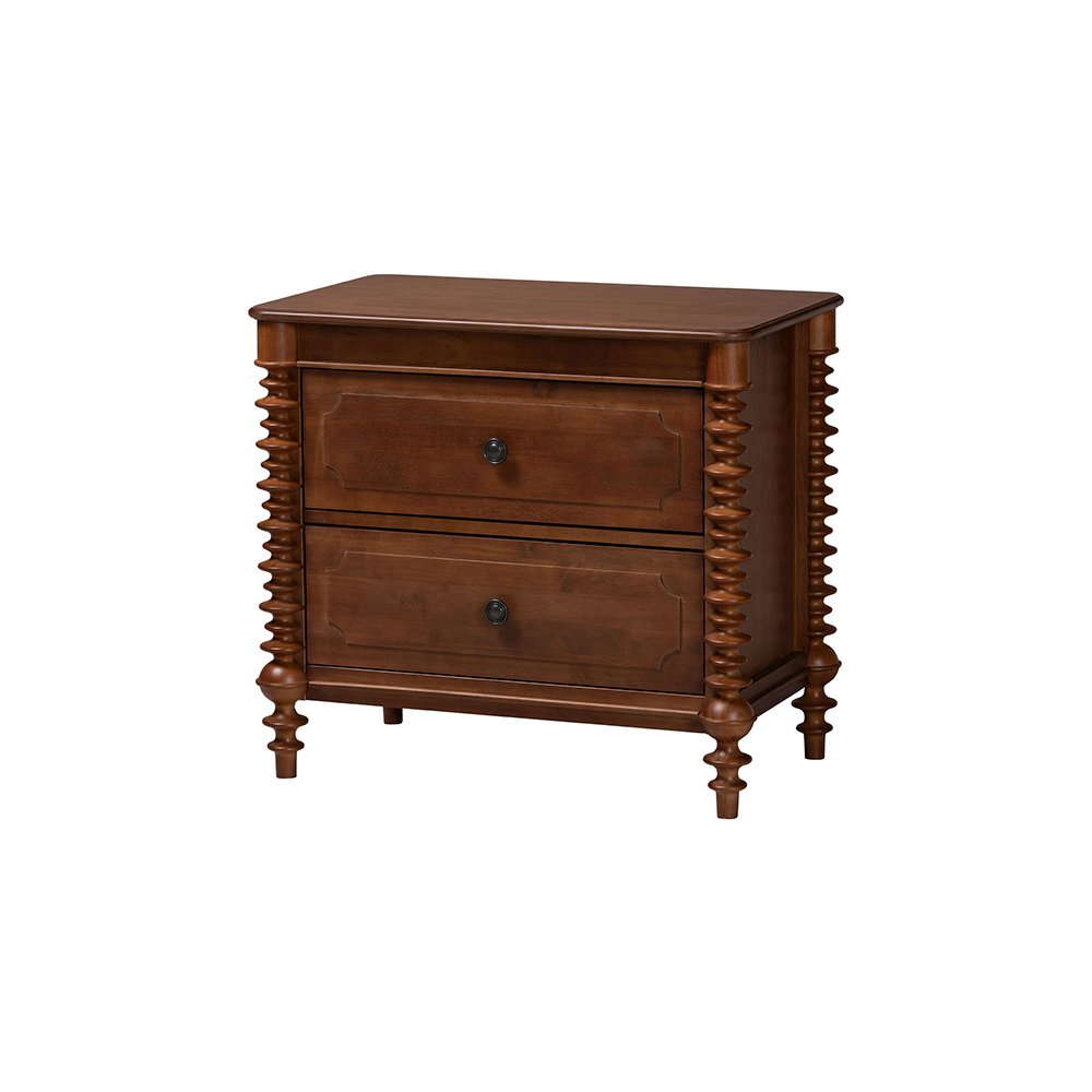 Neviah 2-Drawer Nightstand, Walnut Brown