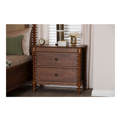 Neviah 2-Drawer Nightstand, Walnut Brown