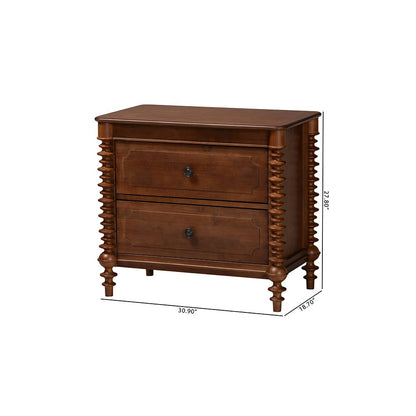 Neviah 2-Drawer Nightstand, Walnut Brown
