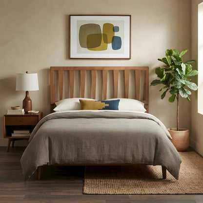 Ash Veneer Wood Queen Size Headboard Only with Rubberwood Legs, Ash Walnut