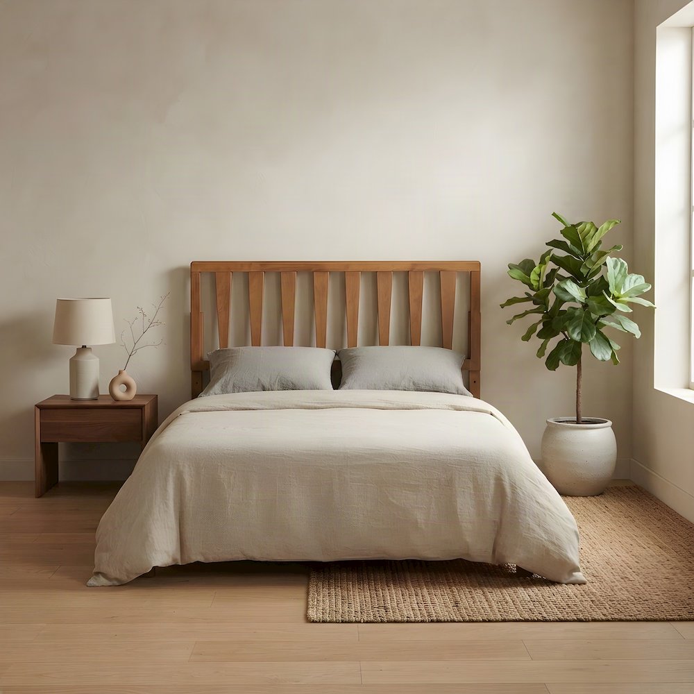 Ash Veneer Wood Queen Size Headboard Only with Rubberwood Legs, Ash Walnut