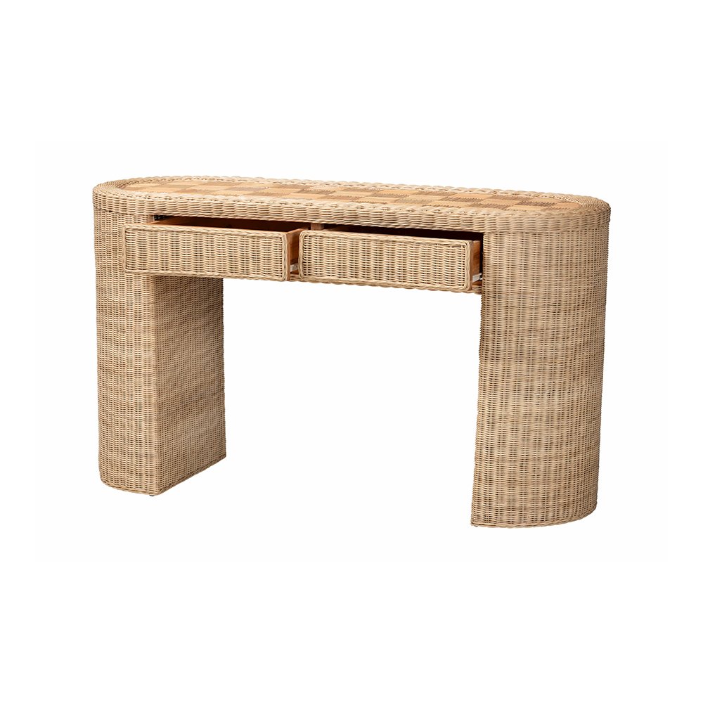 bali & pari Mimi Natural Rattan Checkered Console Table with Drawer