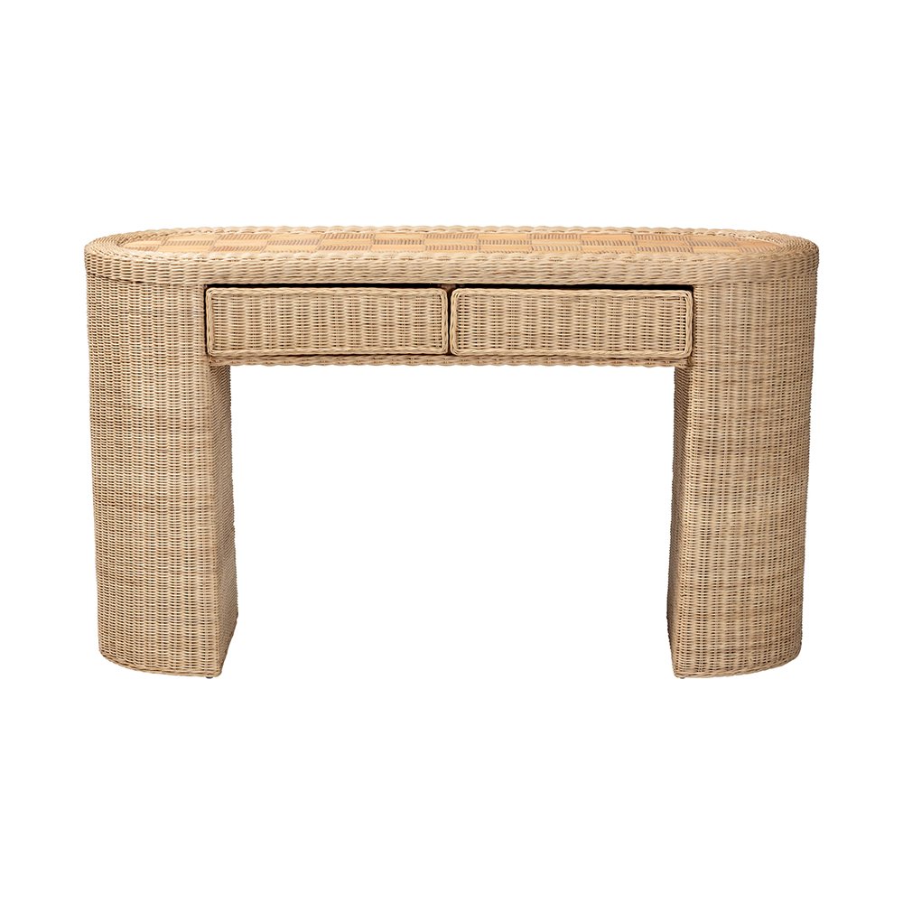 bali & pari Mimi Natural Rattan Checkered Console Table with Drawer