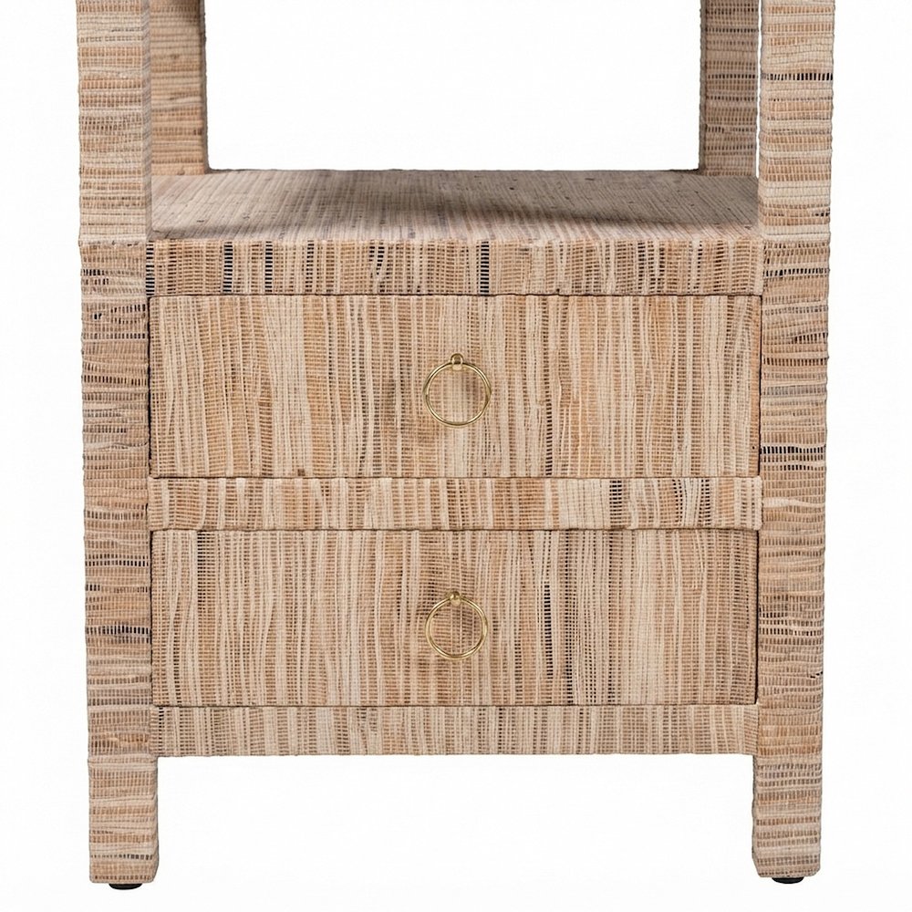 Water Hyacinth Grasscloth Nightstand, 2-Drawer Boho Bedside Table, Natural