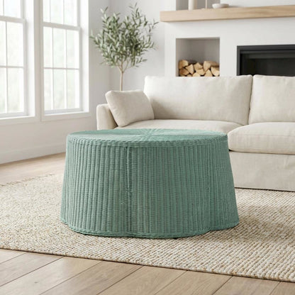 Seafoam Rattan Coffee Table with Metal Legs and Bohemian Design