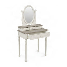 Furnifact Vanity Table with Mirror and Four Drawers, White/Light Brown