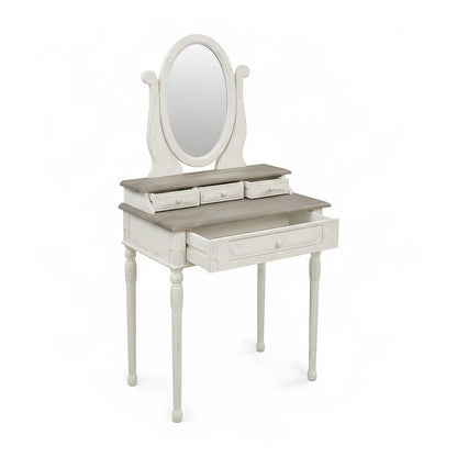 FurniFact Vanity Table with Mirror and Four Drawers, White/Light Brown