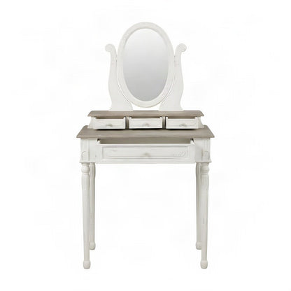 FurniFact Vanity Table with Mirror and Four Drawers, White/Light Brown
