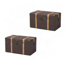 Polyester Storage Chest and Trunk Bench with Lid, MDF, Set of 2, Dark Brown/Oak