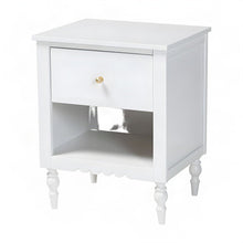 Solid Wood 1-Drawer Nightstand with Scalloped Edges, Bedside Table, White