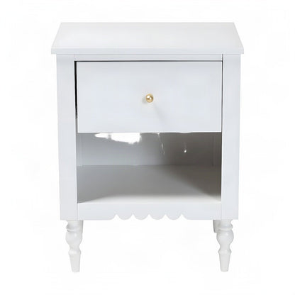 Solid Wood 1-Drawer Nightstand with Scalloped Edges, Bedside Table, White