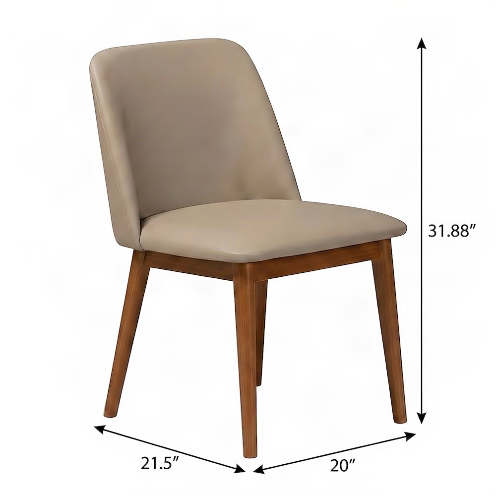 Mid-Century Modern Faux Leather Dining Chair Set of 2, Walnut Light Brown/Beige