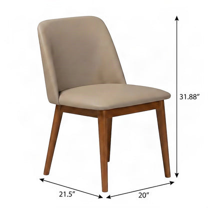 Mid-Century Modern Faux Leather Dining Chair Set of 2, Walnut Light Brown/Beige
