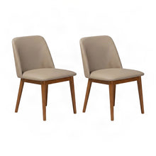 Mid-Century Modern Faux Leather Dining Chair Set of 2, Walnut Light Brown/Beige