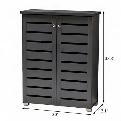 Engineered Wood 2-Door Entryway Shoe Storage Organizer, Dark Gray