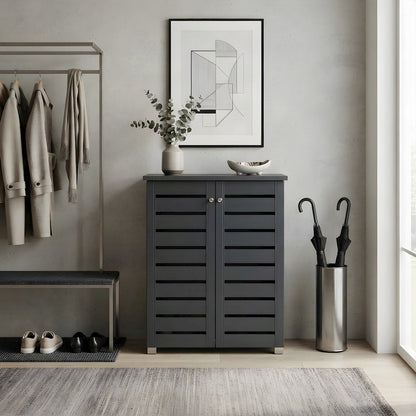 Engineered Wood 2-Door Entryway Shoe Storage Organizer, Dark Gray