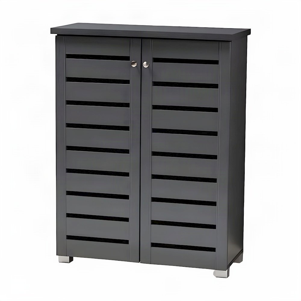 Engineered Wood 2-Door Entryway Shoe Storage Organizer, Dark Gray