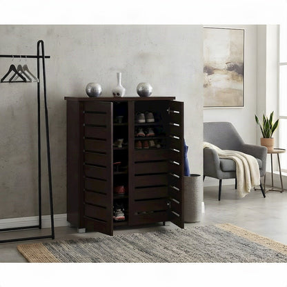 Engineered Wood 2-Door Narrow Shoe Storage Organizer, Contemporary, Dark Brown