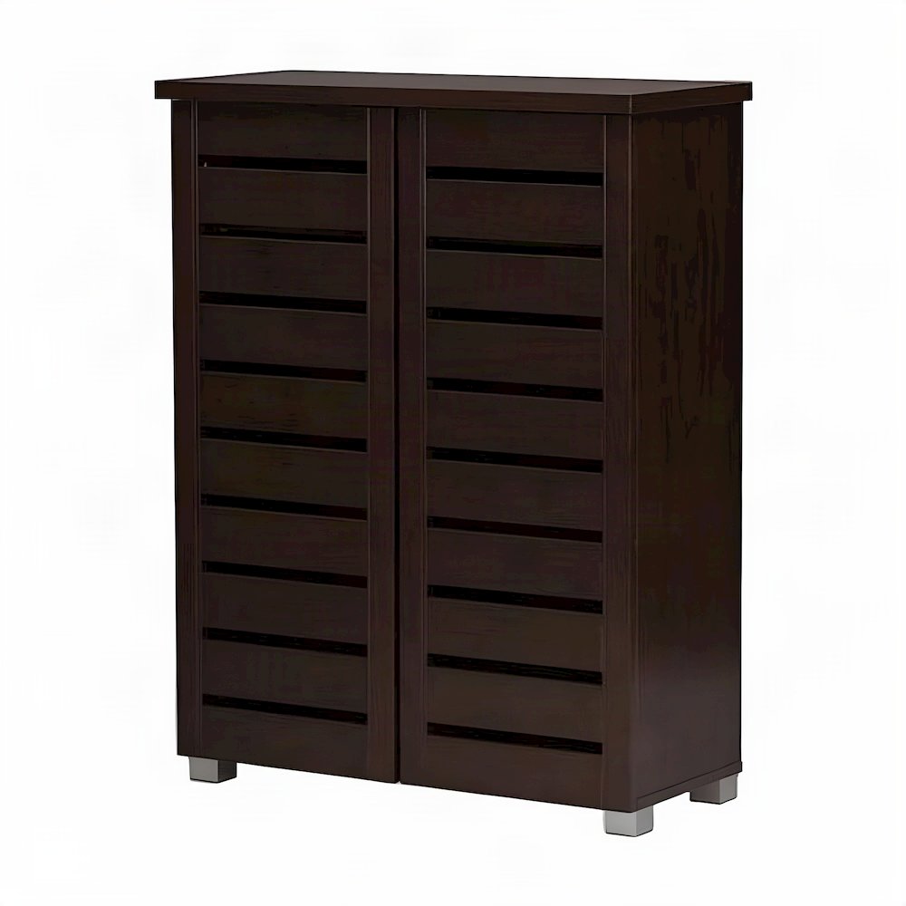 Engineered Wood 2-Door Narrow Shoe Storage Organizer, Contemporary, Dark Brown