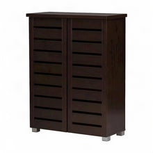 Engineered Wood 2-Door Narrow Shoe Storage Organizer, Contemporary, Dark Brown