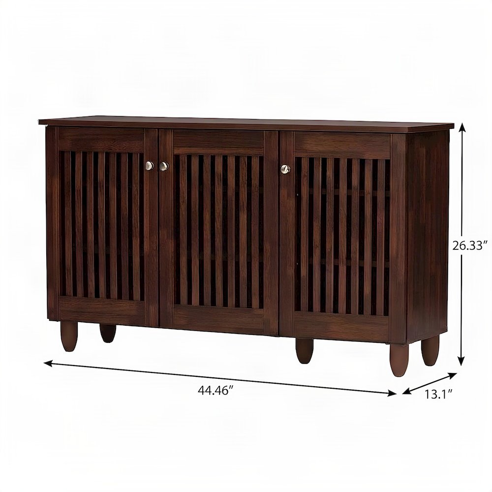 Wide Engineered Wood Shoe Storage Organizer with 3 Doors, Entryway, Brown