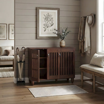 Wide Engineered Wood Shoe Storage Organizer with 3 Doors, Entryway, Brown