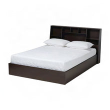 Engineered Wood Queen Platform Bed Frame with Storage Shelves, Dark brown