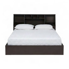 Engineered Wood Queen Platform Bed Frame with Storage Shelves, Dark brown