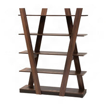 5-Tier Wood Bookshelf, Mid-Century Modern Tall Display Shelf, Walnut