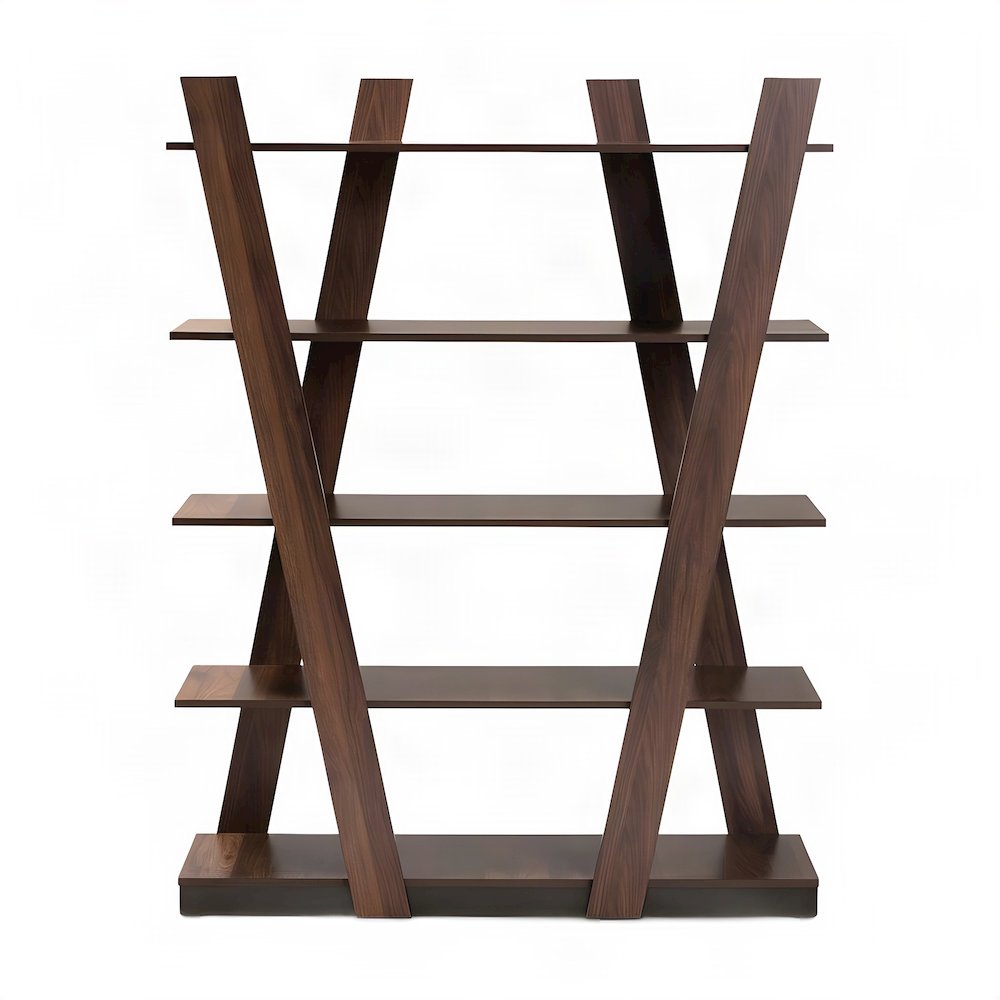 5-Tier Wood Bookshelf, Mid-Century Modern Tall Display Shelf, Walnut