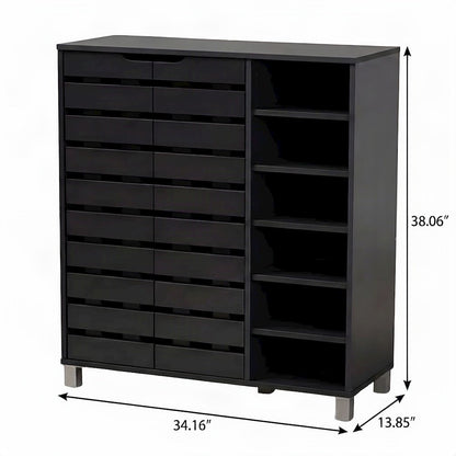 Engineered Wood Shoe Organizer with Doors and Open Shelves, Dark Gray