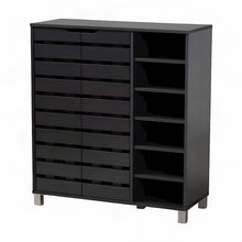 Engineered Wood Shoe Organizer with Doors and Open Shelves, Dark Gray
