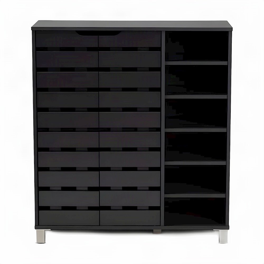 Engineered Wood Shoe Organizer with Doors and Open Shelves, Dark Gray