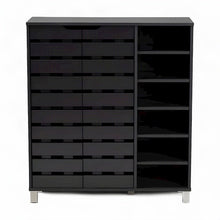 Engineered Wood Shoe Organizer with Doors and Open Shelves, Dark Gray