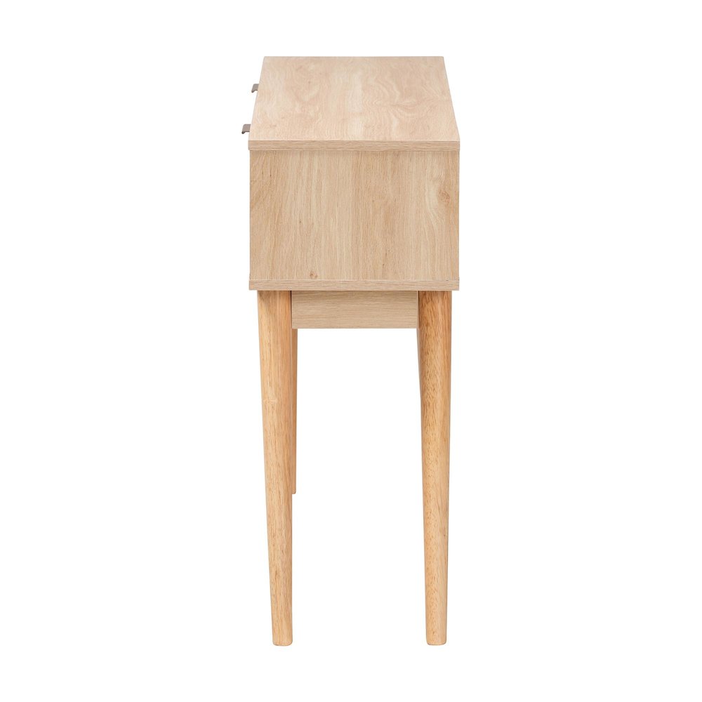 Light Oak Brown Finished Wood and Rattan 2-Drawer Console Table
