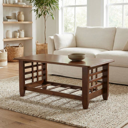 Brown Wood Coffee Table with Rubberwood and Hardwood Construction