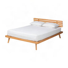 Rubber Wood Queen Platform Bed Frame with Japandi-Style Design, Rustic brown