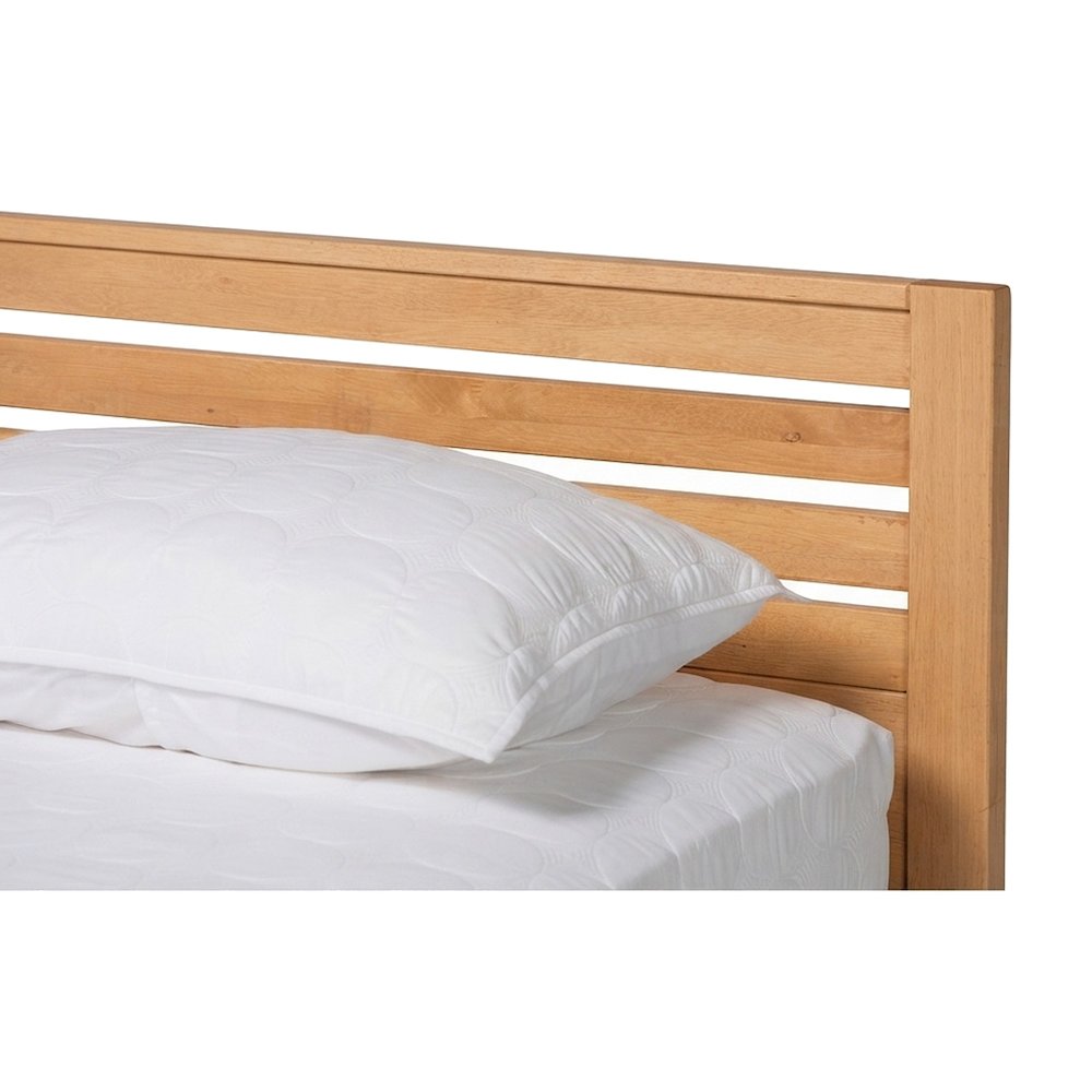 Rubber Wood Queen Platform Bed Frame with Japandi-Style Design, Rustic brown
