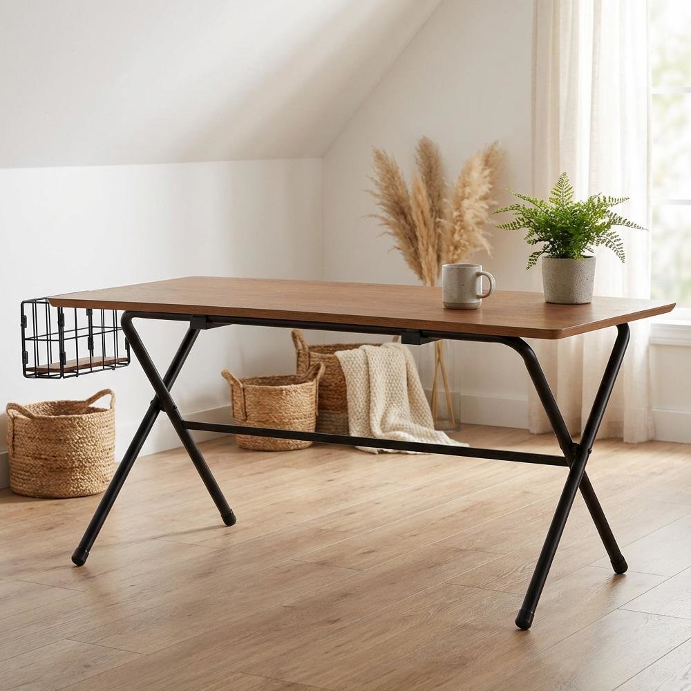 Brown and Black Coffee Table with MDF Frame and Metal Legs
