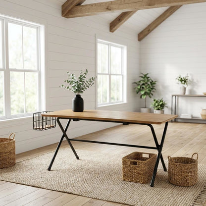 Brown and Black Coffee Table with MDF Frame and Metal Legs