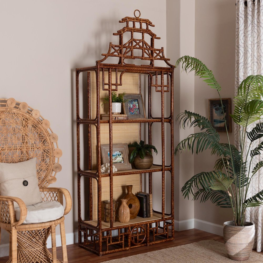 Tamiko Marbled Tortoise Rattan 3-Tier Accent Shelf