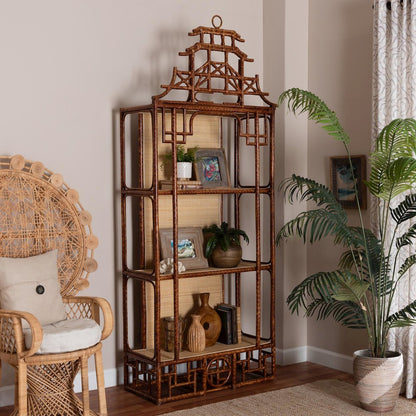Tamiko Marbled Tortoise Rattan 3-Tier Accent Shelf