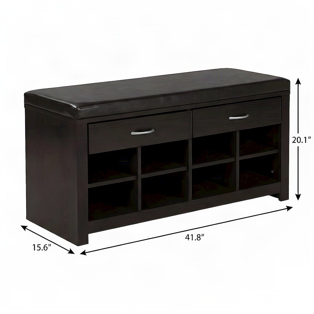 Contemporary Wood Paper Veneer Shoe Storage Bench for Entryway, Dark Brown