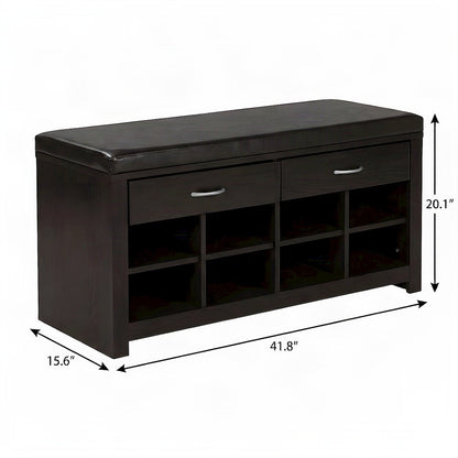 Contemporary Wood Paper Veneer Shoe Storage Bench for Entryway, Dark Brown