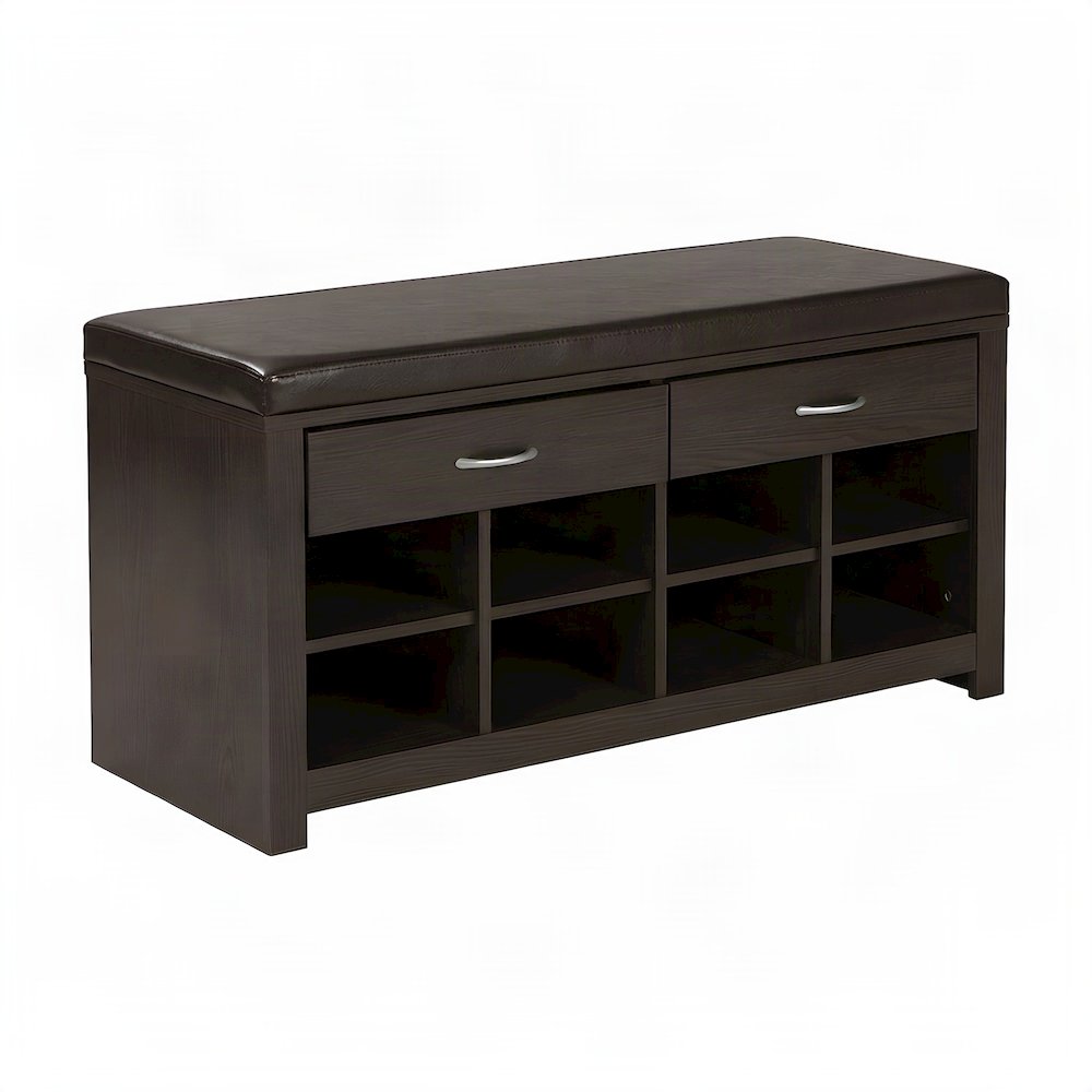 Contemporary Wood Paper Veneer Shoe Storage Bench for Entryway, Dark Brown