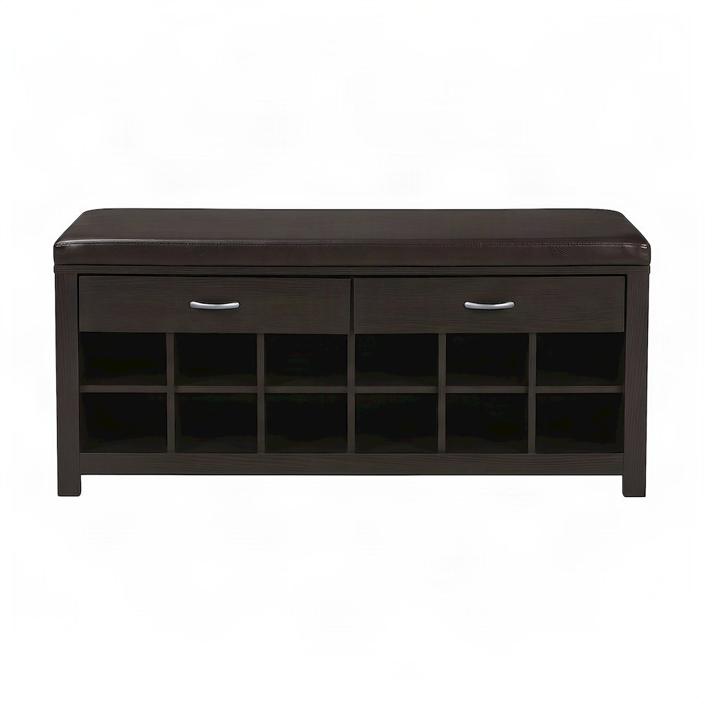Contemporary Wood Paper Veneer Shoe Storage Bench for Entryway, Dark Brown