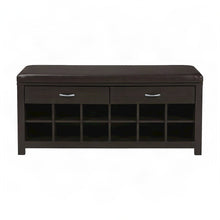 Contemporary Wood Paper Veneer Shoe Storage Bench for Entryway, Dark Brown